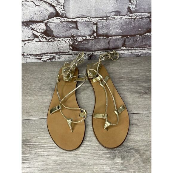 J. Crew Metallic Gold Leather Ankle Wrap Around Sandals Women’s Sz 7.5M US/38EU - Picture 13 of 16